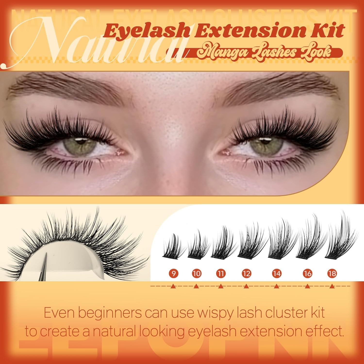 Spiky Lash Clusters Kit Natural Cluster Eyelash Extensions Kit Wispy Lash Cluster Kit C Curl Individual Lashes Kit Bond and Seal Tweezers 9-18MM Manga Lash Clusters Fluffy Lash Extension Kit
