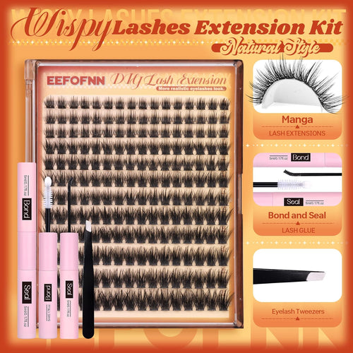 Spiky Lash Clusters Kit Natural Cluster Eyelash Extensions Kit Wispy Lash Cluster Kit C Curl Individual Lashes Kit Bond and Seal Tweezers 9-18MM Manga Lash Clusters Fluffy Lash Extension Kit