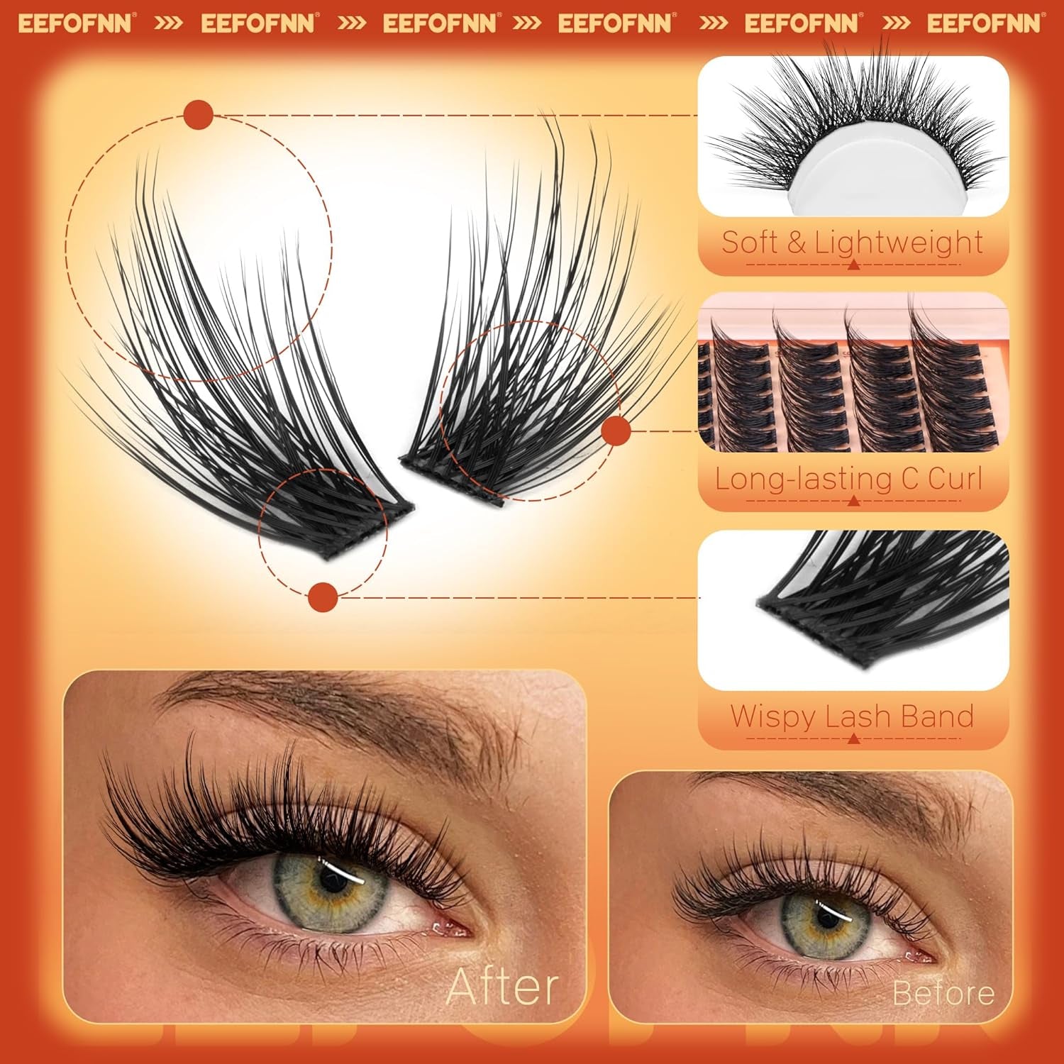 Spiky Lash Clusters Kit Natural Cluster Eyelash Extensions Kit Wispy Lash Cluster Kit C Curl Individual Lashes Kit Bond and Seal Tweezers 9-18MM Manga Lash Clusters Fluffy Lash Extension Kit